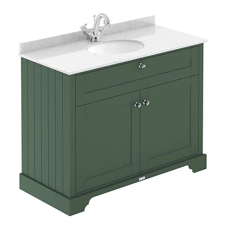 Old London 1000mm Cabinet & Single Bowl White Marble Top - Hunter Green 1 Old London 1000mm Cabinet & Single Bowl White Marble Top - Hunter Green
