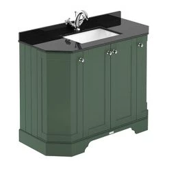 Old London Hunter Green Art Deco 1000mm Angled Cabinet with Black Marble Basin Top