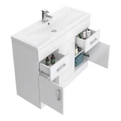 Toreno Basin Unit - 1000mm Modern High Gloss White with Mid Edged Basin -Freestanding Vanity Units Shop MVME1000 d1 460