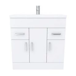Toreno Basin Unit - 800mm Modern High Gloss White with Mid Edged Basin -Freestanding Vanity Units Shop MVME800 D4 460