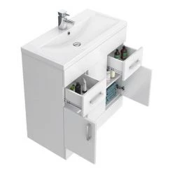 Toreno Basin Unit - 800mm Modern High Gloss White with Mid Edged Basin -Freestanding Vanity Units Shop MVME800 d3 460