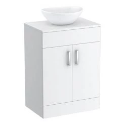 Toreno Countertop Vanity Unit - Gloss White with Chrome Handles - 605mm inc. Basin