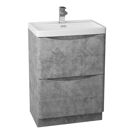 Monza Concrete Effect 600mm Wide Floor Standing Vanity Unit 1 Monza Concrete Effect 600mm Wide Floor Standing Vanity Unit