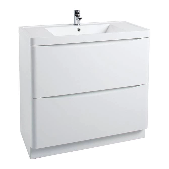 Monza Gloss White 900mm Wide Floor Standing Vanity Unit 1 Monza Gloss White 900mm Wide Floor Standing Vanity Unit