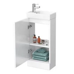 Milan Small Floor Standing Vanity Basin Unit - Gloss White (W400 x D222mm) -Freestanding Vanity Units Shop Milan Small Floor Standing Vanity Basin Unit d3 460