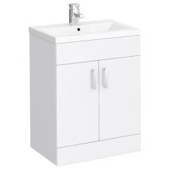 Toreno Basin Unit - 600mm Modern High Gloss White with Mid Edged Basin
