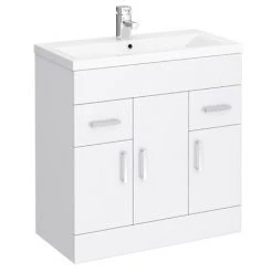 Toreno Basin Unit - 800mm Modern High Gloss White with Mid Edged Basin