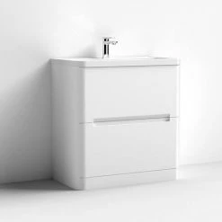 Nuie Elbe Satin White 800mm Floor Standing 2-Drawer Vanity Unit - PAR103A -Freestanding Vanity Units Shop PAR103A D2 460