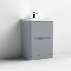 Nuie Elbe Satin Grey 600mm Floor Standing 2-Drawer Vanity Unit - PAR201A -Freestanding Vanity Units Shop PAR201A D2 460