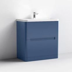 Nuie Elbe Satin Blue 800mm Floor Standing 2-Drawer Vanity Unit - PAR303A -Freestanding Vanity Units Shop PAR303A D1 460