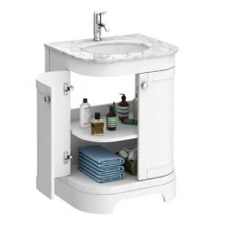 Period Bathroom Co. 620mm Curved Vanity Unit with White Marble Basin Top - White -Freestanding Vanity Units Shop PBC6WTCRVM d2 460