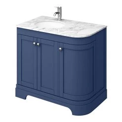 Period Bathroom Co. 920mm LH Offset Vanity Unit with White Marble Basin Top - Cobalt Blue