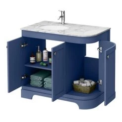 Period Bathroom Co. 920mm LH Offset Vanity Unit with White Marble Basin Top - Cobalt Blue -Freestanding Vanity Units Shop PBC9BLCRVMLH d2 460