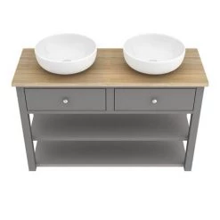 Trafalgar Countertop Basin Unit - Grey - 1240mm inc. 2 Round Basins -Freestanding Vanity Units Shop TRF12WTGRY BAS D3 460