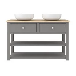 Trafalgar Countertop Basin Unit - Grey - 1240mm inc. 2 Round Basins -Freestanding Vanity Units Shop TRF12WTGRY BAS D4 460