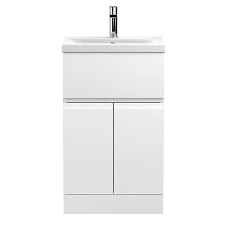 Hudson Reed Urban Satin White 500mm Floor Standing 2-Door/Drawer Vanity Unit - URB101A 1 Hudson Reed Urban Satin White 500mm Floor Standing 2-Door/Drawer Vanity Unit - URB101A