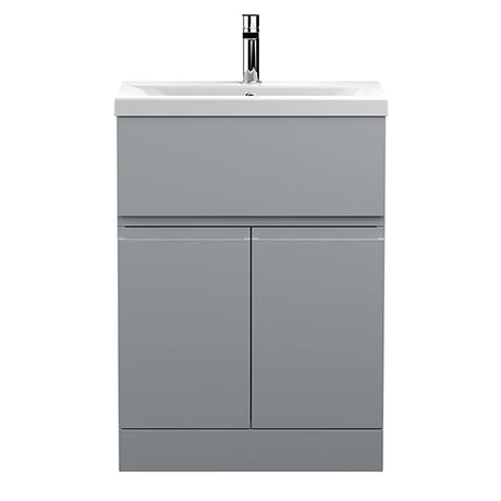Hudson Reed Urban Satin Grey 600mm Floor Standing 2-Door/Drawer Vanity Unit - URB203A 1 Hudson Reed Urban Satin Grey 600mm Floor Standing 2-Door/Drawer Vanity Unit - URB203A