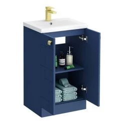 Venice Abstract 500mm Blue Vanity Unit - Floor Standing 2 Door Unit with Brushed Brass Square Drop Handles 7 Venice Abstract 500mm Blue Vanity Unit - Floor Standing 2 Door Unit with Brushed Brass Square Drop Handles -Freestanding Vanity Units Shop VAFS500BLUBRA d4 460