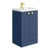 Venice Abstract 500mm Blue Vanity Unit - Floor Standing 2 Door Unit with Brushed Brass Square Drop Handles