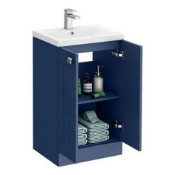 Venice Abstract 500mm Blue Vanity Unit - Floor Standing 2 Door Unit with Chrome Square Drop Handles -Freestanding Vanity Units Shop VAFS500BLU d4 460