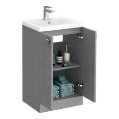 Venice Abstract 500mm Grey Vanity Unit - Floor Standing 2 Door Unit with Chrome Square Drop Handles -Freestanding Vanity Units Shop VAFS500GRY d5 460