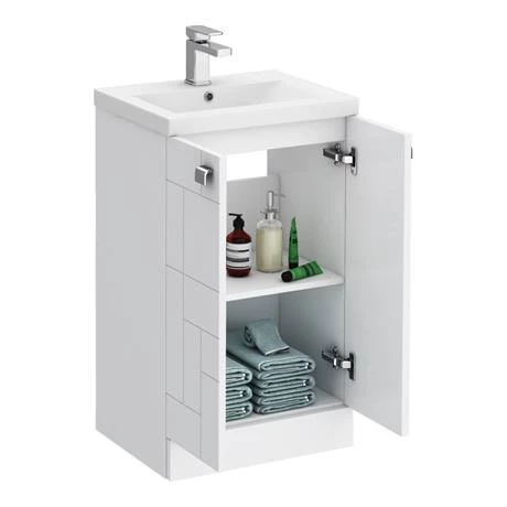 Venice Abstract 500mm White Vanity Unit - Floor Standing 2 Door Unit with Chrome Square Drop Handles 6 Venice Abstract 500mm White Vanity Unit - Floor Standing 2 Door Unit with Chrome Square Drop Handles - Image 6