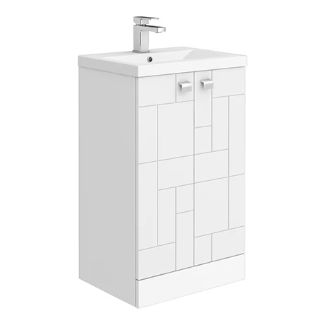 Venice Abstract 500mm White Vanity Unit - Floor Standing 2 Door Unit with Chrome Square Drop Handles 1 Venice Abstract 500mm White Vanity Unit - Floor Standing 2 Door Unit with Chrome Square Drop Handles
