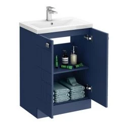 Venice Abstract 600mm Blue Vanity Unit - Floor Standing 2 Door Unit with Chrome Square Drop Handles -Freestanding Vanity Units Shop VAFS600BLU d4 460