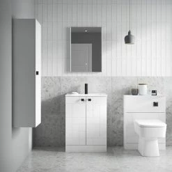 Venice Abstract 600mm White Vanity Unit - Floor Standing 2 Door Unit with Chrome Square Drop Handles -Freestanding Vanity Units Shop VAWHCBWHI D1 460 1