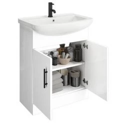 Venice 665 Gloss White Vanity with Matt Black Handles (Unit Depth 300mm) -Freestanding Vanity Units Shop VB650 d3 460