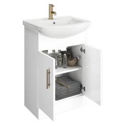 Venice 560 Gloss White Vanity with Brushed Brass Handles (Unit Depth 300mm) -Freestanding Vanity Units Shop VBB550 d2 460
