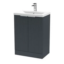 Venice Fluted 600mm Anthracite Vanity Unit - Floor Standing 2 Door Unit with Chrome Handles
