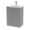 Venice Fluted 600mm Grey Vanity Unit - Floor Standing 2 Door Unit with Chrome Handles