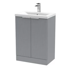 Venice Fluted 600mm Grey Vanity Unit - Floor Standing 2 Door Unit with Chrome Handles