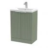 Venice Fluted 600mm Green Vanity Unit - Floor Standing 2 Door Unit with Chrome Handles