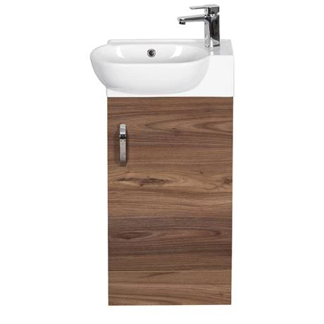 Valencia Perla Floor Standing Cloakroom Vanity (Dark Oak Effect - 450mm Wide) 2 Valencia Perla Floor Standing Cloakroom Vanity (Dark Oak Effect - 450mm Wide) - Image 2