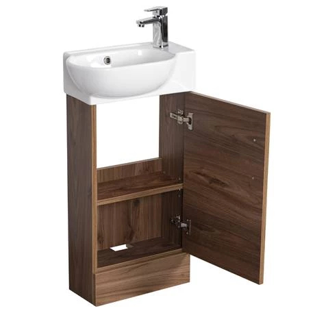 Valencia Perla Floor Standing Cloakroom Vanity (Dark Oak Effect - 450mm Wide) 3 Valencia Perla Floor Standing Cloakroom Vanity (Dark Oak Effect - 450mm Wide) - Image 3
