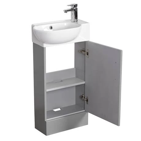 Valencia Perla Floor Standing Cloakroom Vanity (Gloss Grey - 450mm Wide) 3 Valencia Perla Floor Standing Cloakroom Vanity (Gloss Grey - 450mm Wide) - Image 3