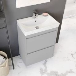 Crosswater Zion 60 Floor Standing Unit + Basin - Storm Grey Matt -Freestanding Vanity Units Shop ZN 60 SG D1 460
